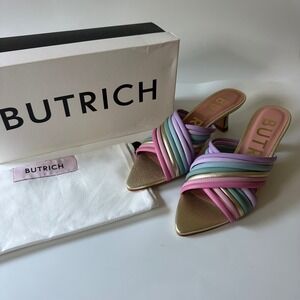 NEW Butrich Sandals Retro Sweet Sunshine Midi Multicolor Pastel Gold Strappy 38